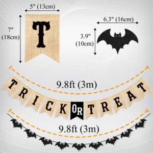 Uniwish Trick or Treat Burlap Banner Halloween Decorations for Mantel Fireplace Glitter Bat Garland Bunting Home Wall Decor Halloween Party Supplies