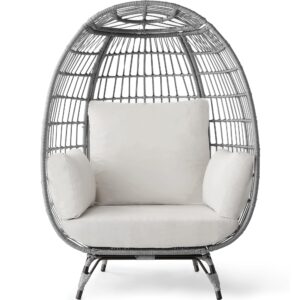 best choice products wicker egg chair, oversized indoor outdoor lounger for patio, backyard, living room w/ 4 cushions, steel frame, 440lb capacity - gray/white sand