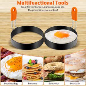 6 Pcs Professional Egg Ring Pancake Ring Set Stainless Steel Fried Egg Ring Griddle Pancake Shapers with Orange Silicone Handle for Breakfast Omelette Sandwich (4, 6 Inch)