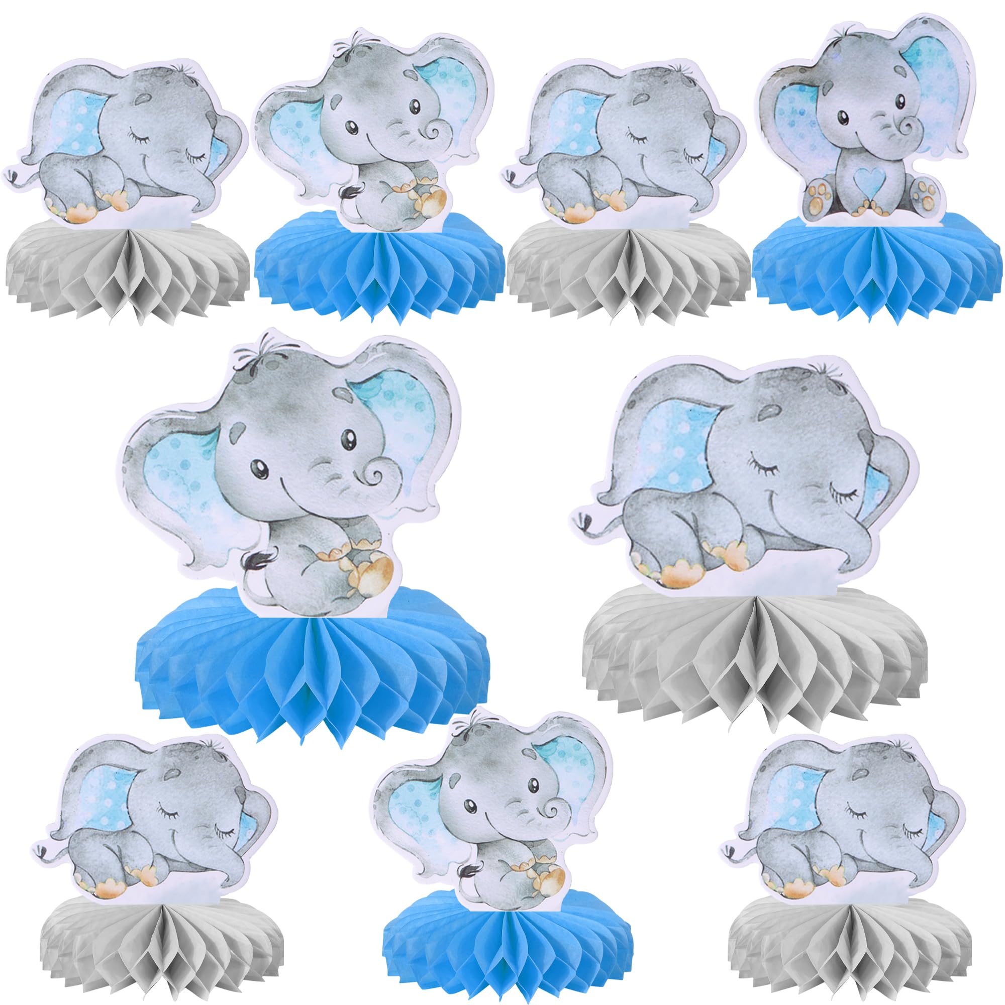 6 PCS Blue Elephant Honeycomb Table Centerpiece It's a Boy Baby Shower Table Toppers Centerpieces Decro for Elephant Theme Gender Reveal Baby Shower Birthday Party Table Decorations Supplies