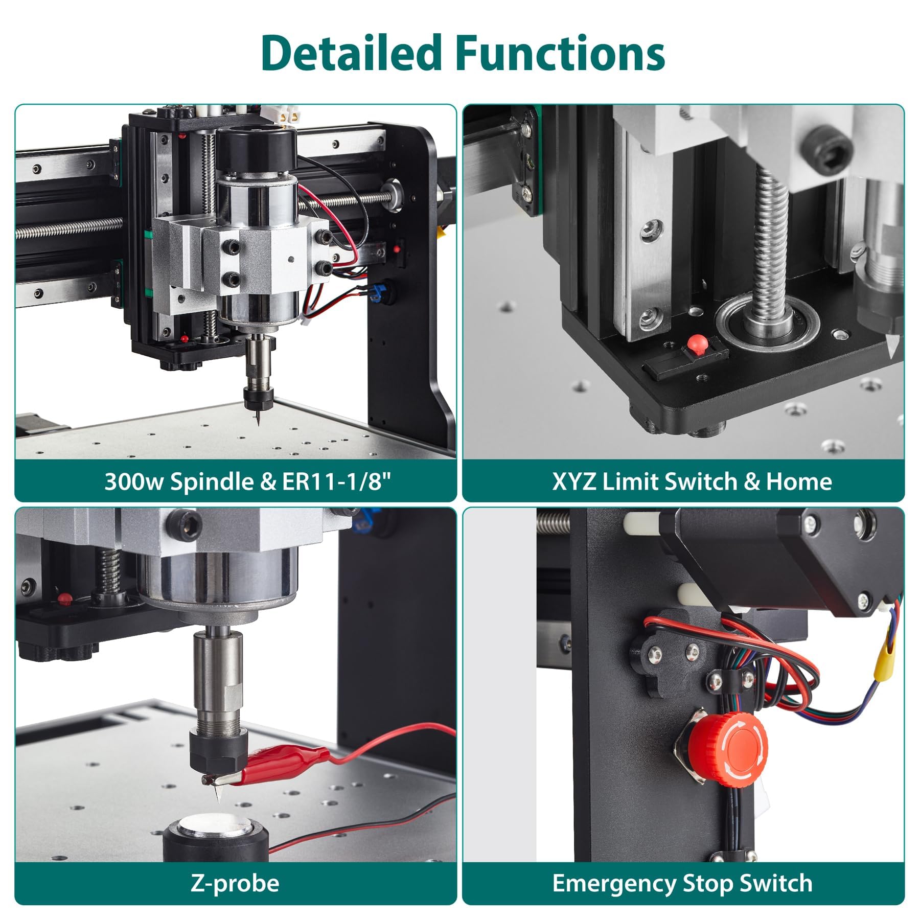 AnoleX CNC Router Machine 3030-Evo Pro, All-Metal XYZ Axis Dual Steel Linear Guides with 300W Spindle, Z-Probe, Limit Switches, E-Stop, ideal for Aluminum, Copper, Stainless steel, Wood, Acrylic, MDF