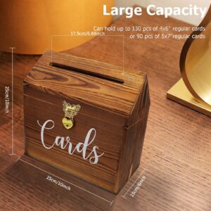 Yamahiko Card Box Wedding Card Box for Reception, Vintage Large Wedding Gift Card Holder Box with Heart Lock, Big Wedding Card Envelope Holder Box with Lid Wood Card Box for Wedding Party