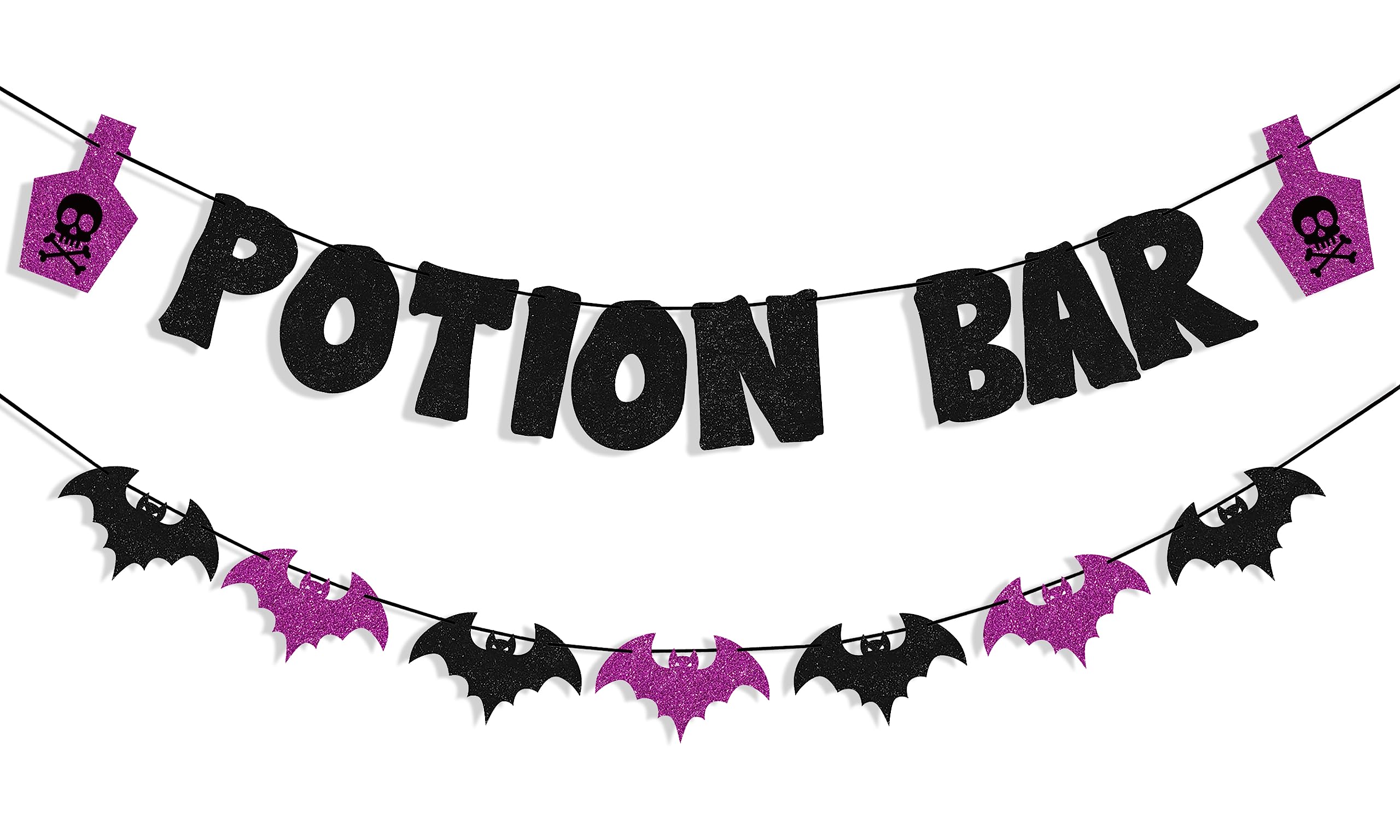 Uniwish Potion Bar Banner Black and Purple Bat Bunting Halloween Decorations Hocus Pocus Witches Party Supplies Decor Halloween Potion Bar Sign