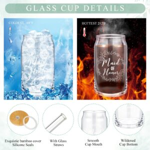 Inbagi Maid of Honor Gifts Box Set of 5 Includes Glass Cup with Lid and Straw Makeup Bag Sage Scented Candle Wedding Invitation Cards Proposal Gifts for Bridal Party Favors (Sage)