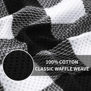 Homaxy Kitchen Towels and Dishcloths Set, 12 x 12 and 13 x 28 Inches, Set of 8 Bulk Cotton Waffle Weave Check Plaid Kitchen Towels, Super Soft and Absorbent Dish Towels, White & Black