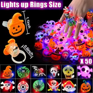 AMENON 150 Pcs Halloween Party Favors for Kids 100 Glow Sticks and 50 Halloween LED Light Up Rings Halloween Glow in The Dark Toy Gifts Halloween Goodies Bag Fillers Party Supplies for Kids