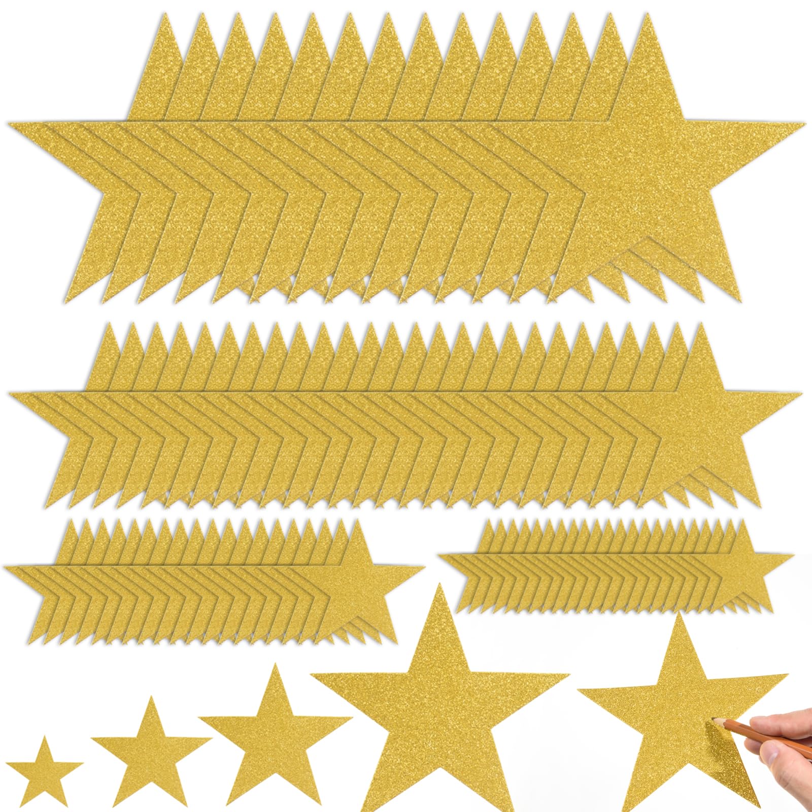 180 Pcs Gold Glitter Star Cutouts Paper Five Star Cutouts Gold Glitter Stars Confetti Decorations Gold Star Cutouts for Bulletin Board Stars Classroom Christmas Party Wall Decoration Supply,4 Sizes