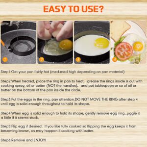 6 Pcs Professional Egg Ring Pancake Ring Set Stainless Steel Fried Egg Ring Griddle Pancake Shapers with Orange Silicone Handle for Breakfast Omelette Sandwich (4, 6 Inch)