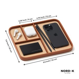 Nordik Leather Valet Tray - Sand Brown - Premium Vegan Leather Stylish and Organized Nightstand Tray for Men - EDC Catchall Tray for Keys, Watch, Wallet, Jewelry - Modern Bedside Caddy