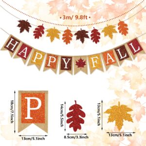 AnyDesign 2Pcs Fall Banner Glitter Maple Leaf Paper Banner Happy Fall Burlap Banner Pre-Assembled Rustic Bunting Garland Hanging Decorations for Autumn Thanksgiving Party Decoration Supplies