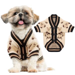 abrrlo small dog sweaters cute bear dog cardigans clothes for small medium dogs boy girl puppy cat knitting cardigan outfits dog winter coats warm pet dog clothes soft knitwear apparel (beige,l)