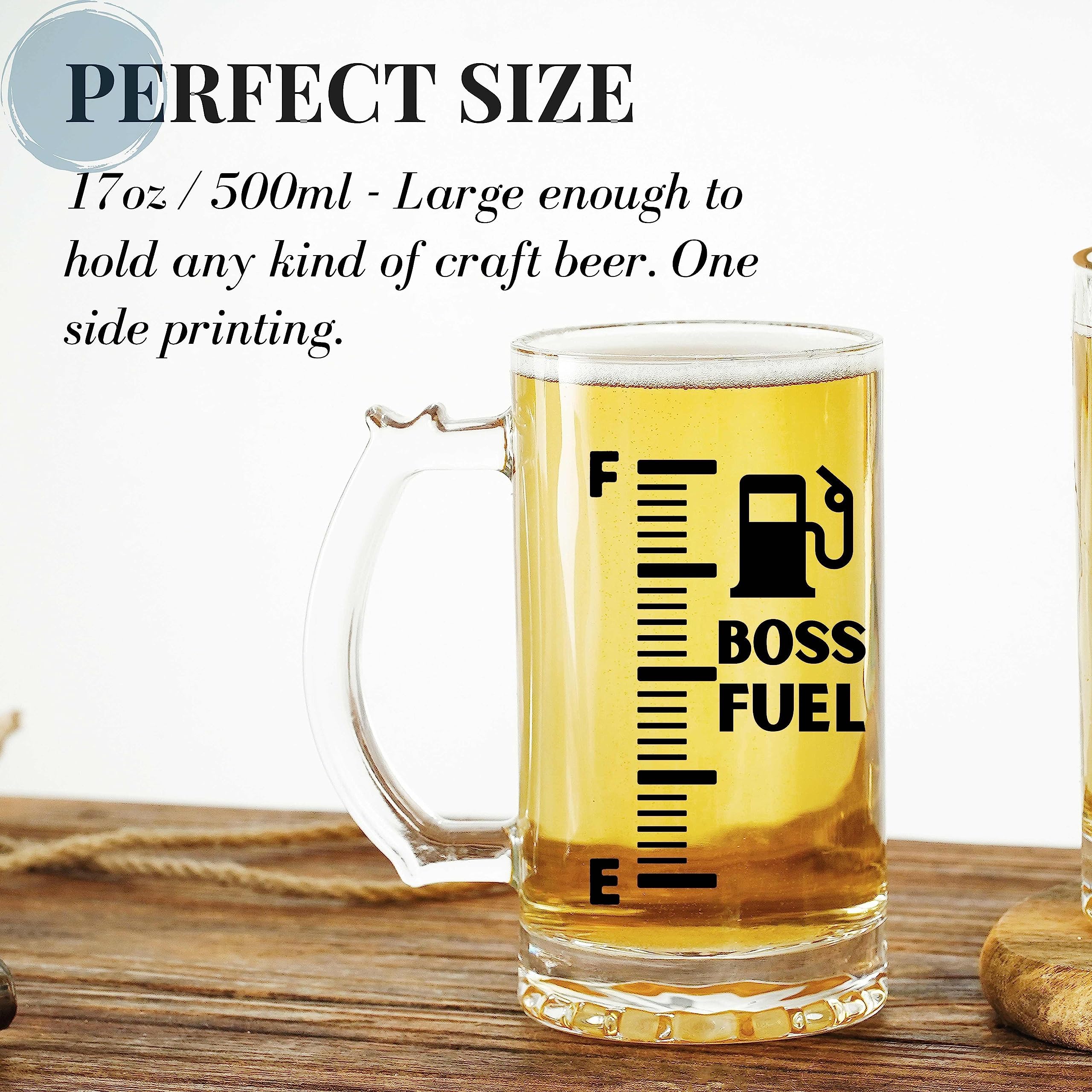 Onebttl Boss Gifts for Men Beer Lovers - 17 oz Heavy Beer Stein Mug with Handle for Boss as Birthday Christmas Gift - BOSS FUEL