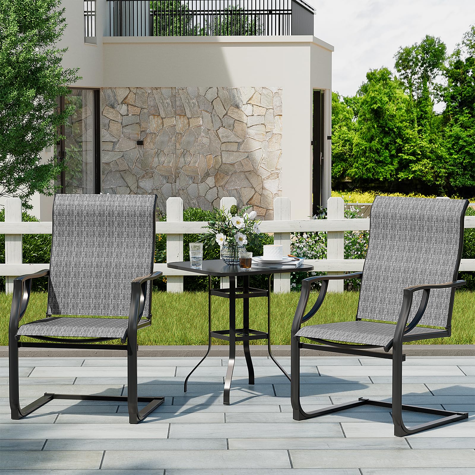 UDPATIO Patio Dining Chairs Set of 2, High Back Patio Chairs in All Weather Breathable Textile Fabric, Outdoor Furniture Chairs for Deck, Lawn, Garden, Backyard(Grey)