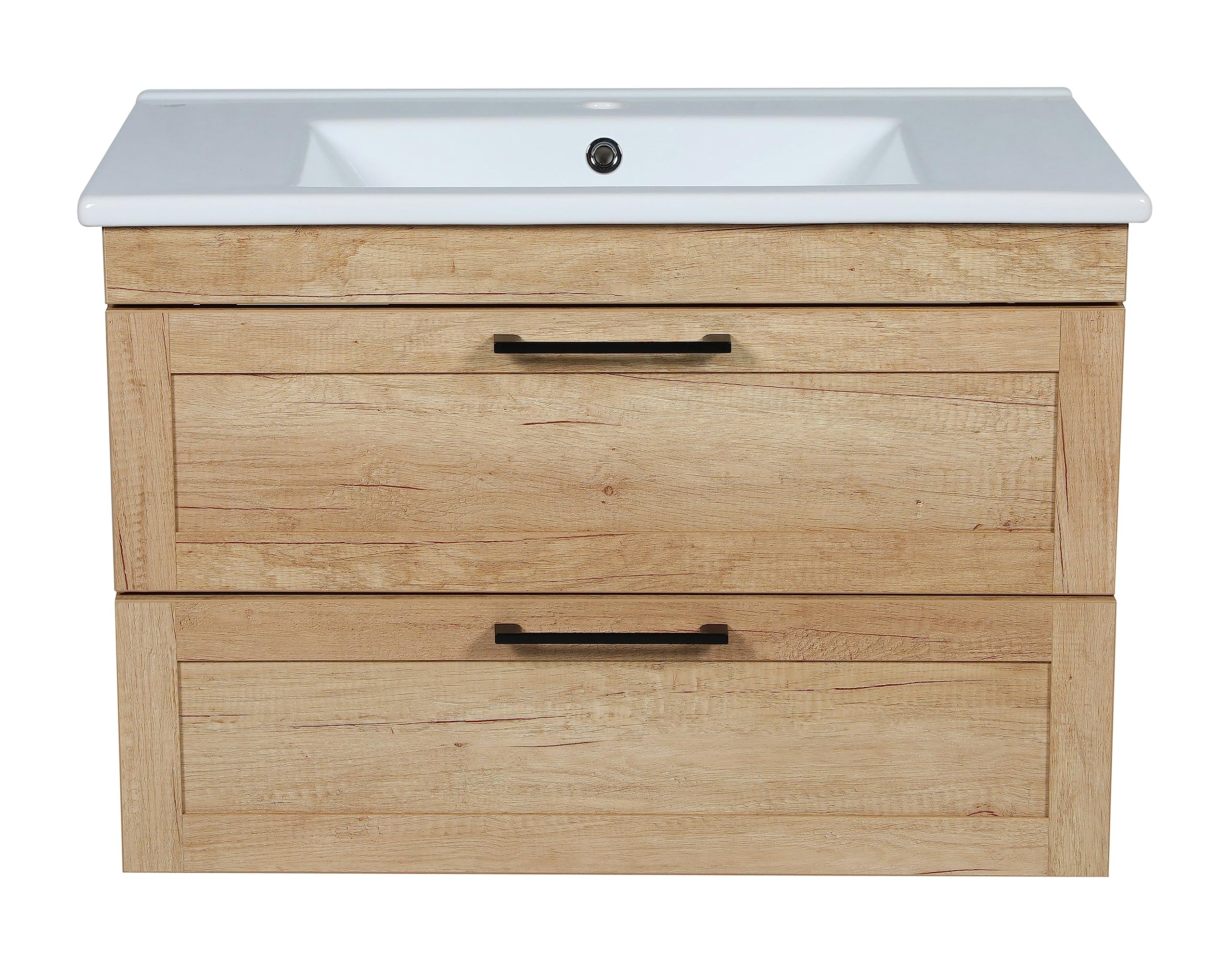 Modern Wall-Mounted Bathroom Vanity with Washbasin | Palm Beach Teak Natural Collection | Non-Toxic Fire-Resistant MDF-68 (34+34)-Omega Collection 40"