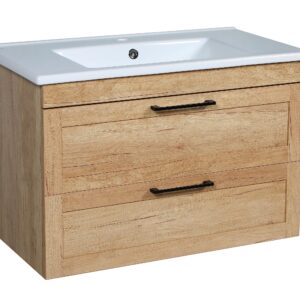 Modern Wall-Mounted Bathroom Vanity with Washbasin | Palm Beach Teak Natural Collection | Non-Toxic Fire-Resistant MDF-68 (34+34)-Omega Collection 40"