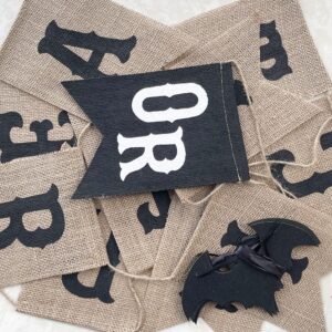 Uniwish Trick or Treat Burlap Banner Halloween Decorations for Mantel Fireplace Glitter Bat Garland Bunting Home Wall Decor Halloween Party Supplies