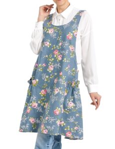 apronner cozy adjustable cross back aprons for women with pockets cotton linen cooking kitchen baking rose flower