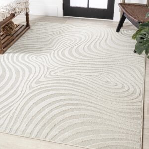 jonathan y scn103a-8 maribo high-low abstract groovy striped indoor/outdoor area rug, contemporary, modern, vintage, bohemian for bedroom,kitchen,living room,non shedding,easy-washing, cream, 8 x 10