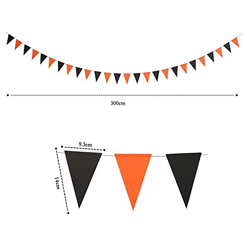 JEYE Orange Black Pennant Banner Paper Triangle Flag Hanging Streamer Halloween Garland Backdrop Party Decoration for Halloween Graduation Thanksgiving Decor(Pack of 2, 20ft in Total)