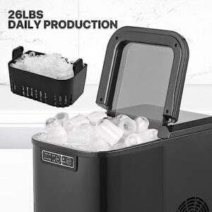 mollie Ice Maker Countertop 9 Ice Cubes Ready in 10 Mins - 26LBS/24Hrs, Self-Cleaning Ice Machine, One-Click Operation Portable Ice Cube Maker w/Ice Scoop for Home Party RV, 2.2L Water Tank, Black