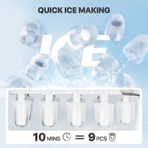 mollie Ice Maker Countertop 9 Ice Cubes Ready in 10 Mins - 26LBS/24Hrs, Self-Cleaning Ice Machine, One-Click Operation Portable Ice Cube Maker w/Ice Scoop for Home Party RV, 2.2L Water Tank, Black