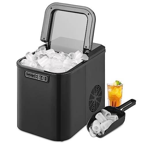 mollie Ice Maker Countertop 9 Ice Cubes Ready in 10 Mins - 26LBS/24Hrs, Self-Cleaning Ice Machine, One-Click Operation Portable Ice Cube Maker w/Ice Scoop for Home Party RV, 2.2L Water Tank, Black