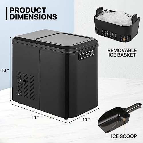 mollie Ice Maker Countertop 9 Ice Cubes Ready in 10 Mins - 26LBS/24Hrs, Self-Cleaning Ice Machine, One-Click Operation Portable Ice Cube Maker w/Ice Scoop for Home Party RV, 2.2L Water Tank, Black