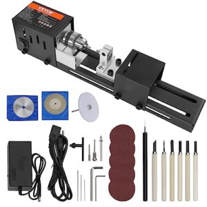 vevor mini lathe machine, 2.76 in x 6.3 in, 24vdc 96w mini wood lathe tools milling machine accessories, 7 speeds 4220/5300/5650/6350/6660/7050/8450 rpm, for diy woodworking wood drill rotary tool