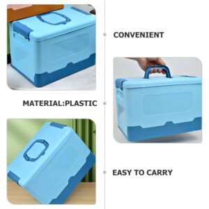 Beaupretty Plastic Storage Box Folding Carry Box Tool Organizer Portable Handled Case Lockable Container Sundries Organizer for Arts Crafts Cosmetic Sewing Washi Tape Blue