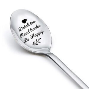 drink tea read books spoon for tea lover friend birthday graduation christmas gifts for readers book lover gifts for women men engraved tea spoons stainless steel