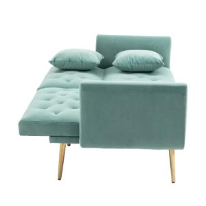 Accent Sofa, Tufted Loveseat Sofa, Convertible Sofa Bed with Two Pillow, Sleeper Sofa Couch with Metal Legs and Adjustable Backrest, Modern Recliner Sofa for Living Room, Bedroom, Offices, Mint Green