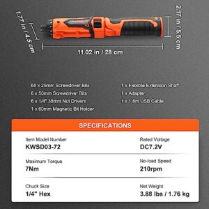 VEVOR Cordless Screwdriver, 8V 7Nm Electric Screwdriver Rechargeable Set with 82 Accessory Kit and Charging Cable, Nut Drivers Magnetic Bit Holder Tool Kit Home Repair, LED Light Dual Position Handle