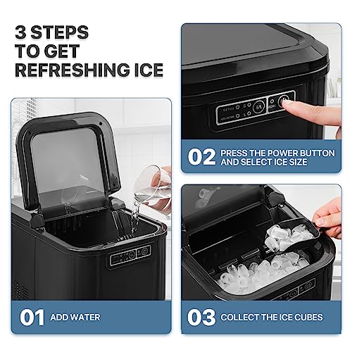 mollie Ice Maker Countertop 9 Ice Cubes Ready in 10 Mins - 26LBS/24Hrs, Self-Cleaning Ice Machine, One-Click Operation Portable Ice Cube Maker w/Ice Scoop for Home Party RV, 2.2L Water Tank, Black