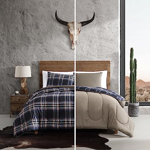 Wrangler- Twin Duvet Cover Set, Reversible Bedding Set with Matching Sham(s), Yellowstone Inspired, Casual Home Décor (City Flats Plaid Blue, Twin)