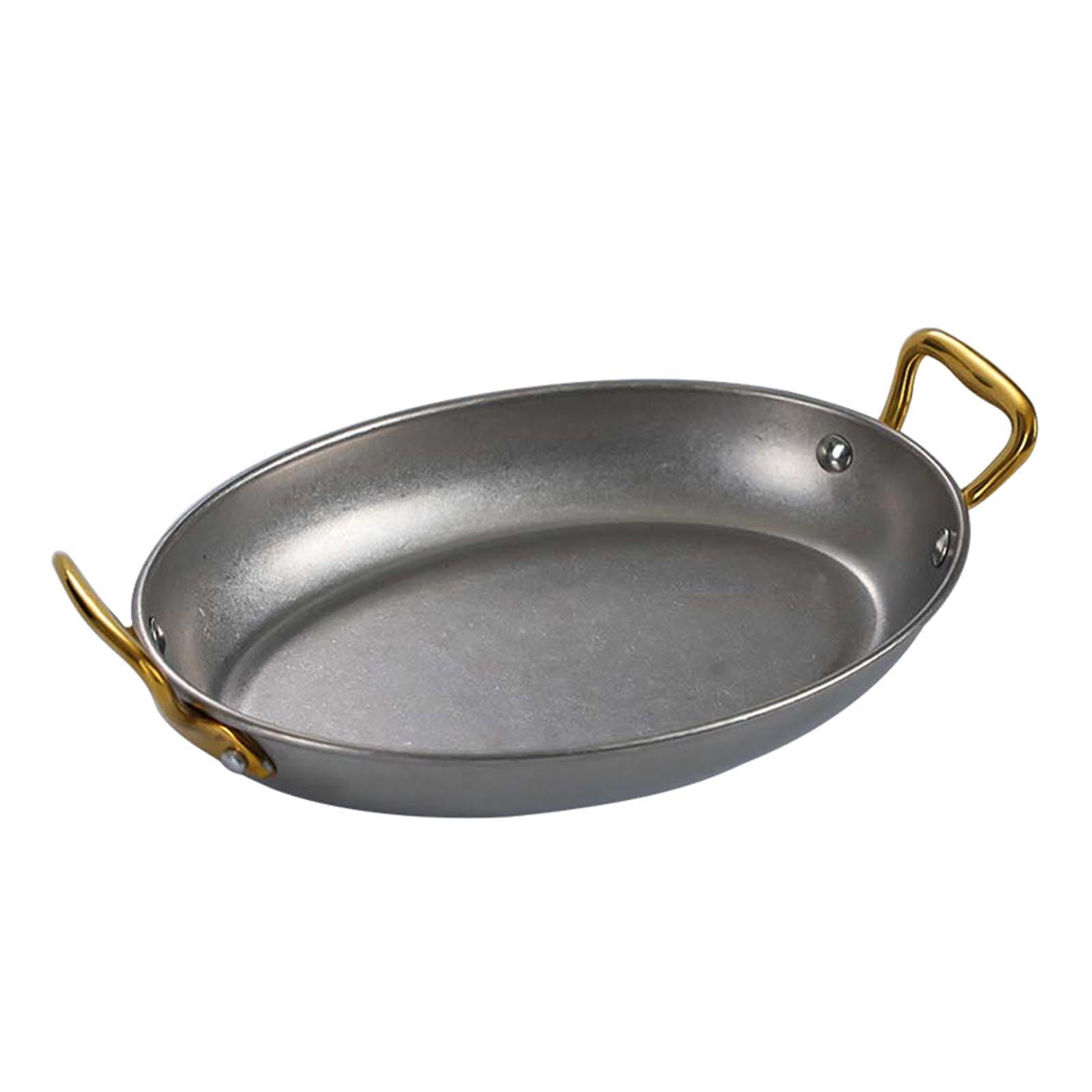 UGCER Oval Spanish Paella Pan, Nonstick Stainless Steel Skillet, Riveted Handles, Dishwasher-Safe, Paella Cookware for Homes or Restaurants,Retro Silver,24cm