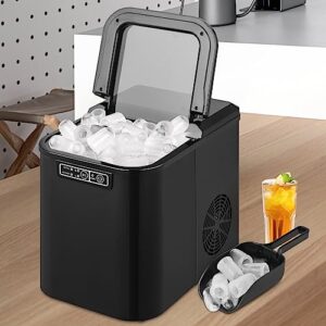 mollie Ice Maker Countertop 9 Ice Cubes Ready in 10 Mins - 26LBS/24Hrs, Self-Cleaning Ice Machine, One-Click Operation Portable Ice Cube Maker w/Ice Scoop for Home Party RV, 2.2L Water Tank, Black