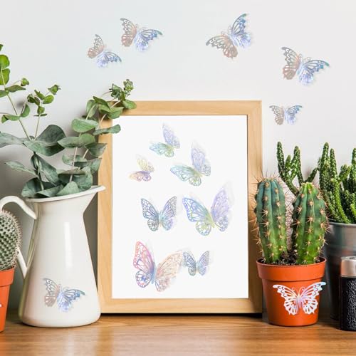 72 PCS Laser Butterfly Decorations, 3D Butterfly Decoration with 3 Styles 3 Sizes, Removable Butterfly Wall Decor Stickers (Laser)