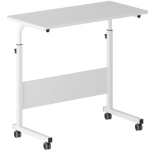 dlandhome rolling desk adjustable standing desk, mobile side table 31.4 inches w/wheels adjustable c table movable portable laptop computer stand for bed sofa,white