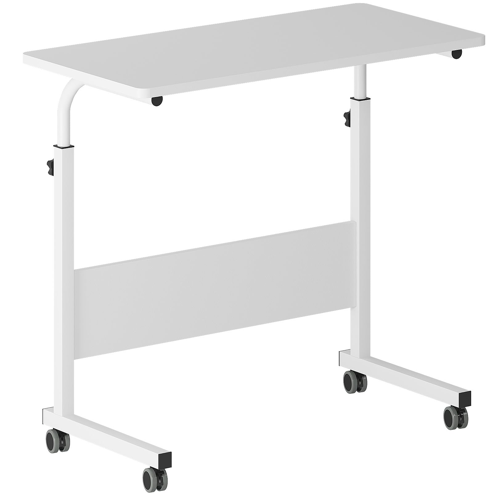 DlandHome Rolling Desk Adjustable Standing Desk, Mobile Side Table 31.4 Inches w/Wheels Adjustable C Table Movable Portable Laptop Computer Stand for Bed Sofa,White