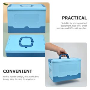 Beaupretty Plastic Storage Box Folding Carry Box Tool Organizer Portable Handled Case Lockable Container Sundries Organizer for Arts Crafts Cosmetic Sewing Washi Tape Blue