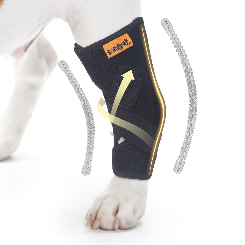 COMFPET Dog Leg Brace for Rear Hock, Dog Leg Support Wrap with Metal Strips, Dog Leg Warmer Sleeve to Prevent Licking, Dog Sprains, Arthritis, ACL, Small