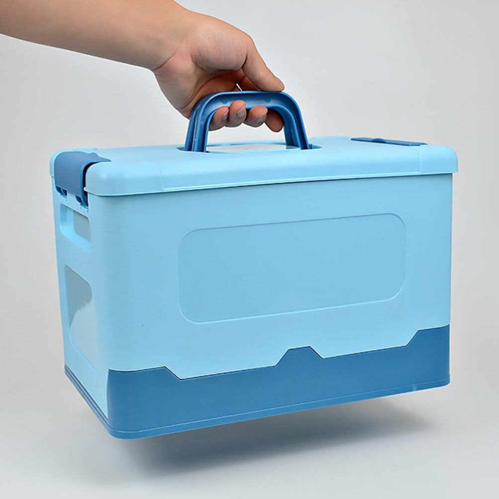 Beaupretty Plastic Storage Box Folding Carry Box Tool Organizer Portable Handled Case Lockable Container Sundries Organizer for Arts Crafts Cosmetic Sewing Washi Tape Blue