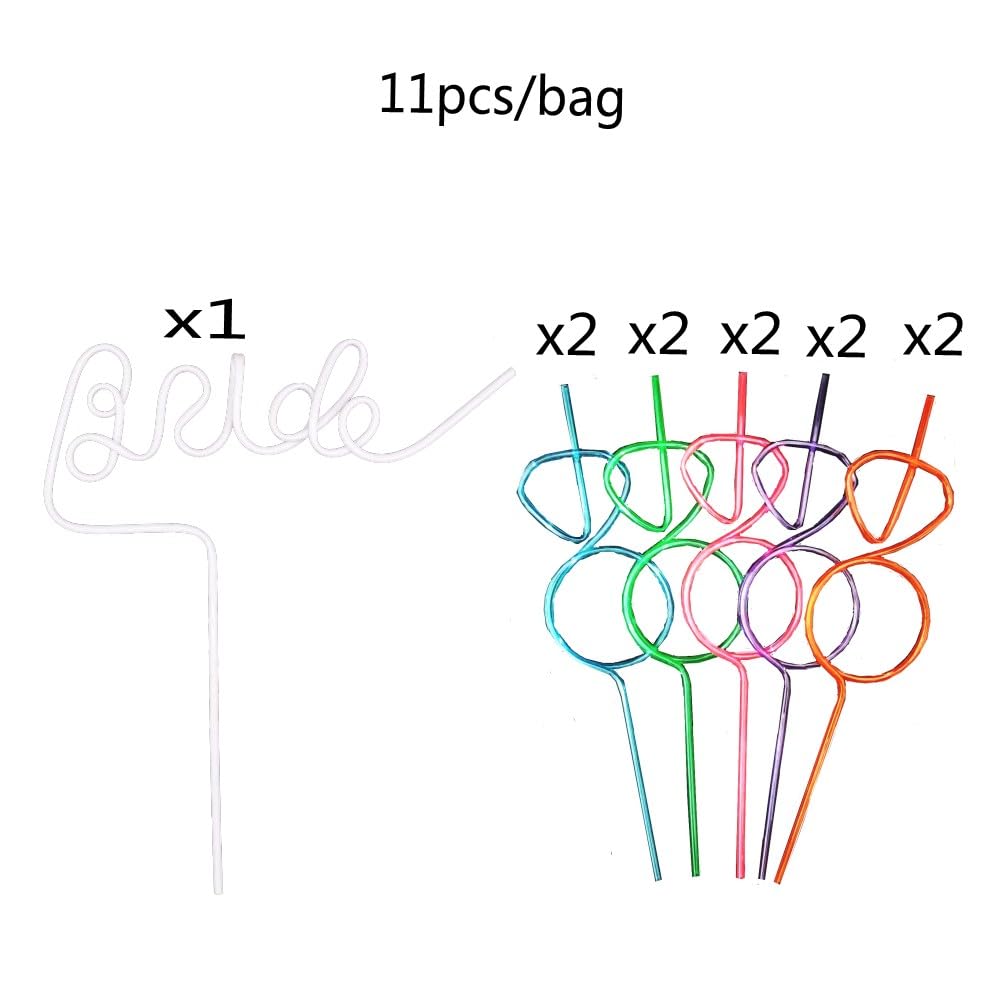 Adikoo Bachelorette Party Decorations Straws 11 pcs -1 White Large Bride Straw + 10 Diamond Ring Straws,Bridal Shower Decorations Bachelorette Party Favors Engagement Party Supplies