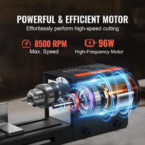 VEVOR Mini Lathe Machine, 2.76 in x 6.3 in, 24VDC 96W Mini Wood Lathe Tools Milling Machine Accessories, 7 Speeds 4220/5300/5650/6350/6660/7050/8450 RPM, for DIY Woodworking Wood Drill Rotary Tool