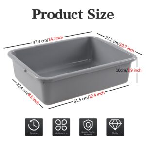 Ramddy 8 L Food Service Commercial Bus Tubs, 4 Packs, Small Rectangle Wash Basin Dishpan, Grey