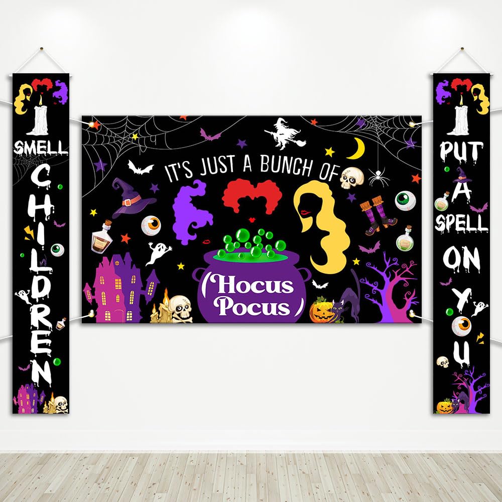 Avezano Hocus Pocus Halloween Decorations 3Pcs Halloween Witches Banner Hocus Pocus Halloween Door Decorations Indoor Outdoor