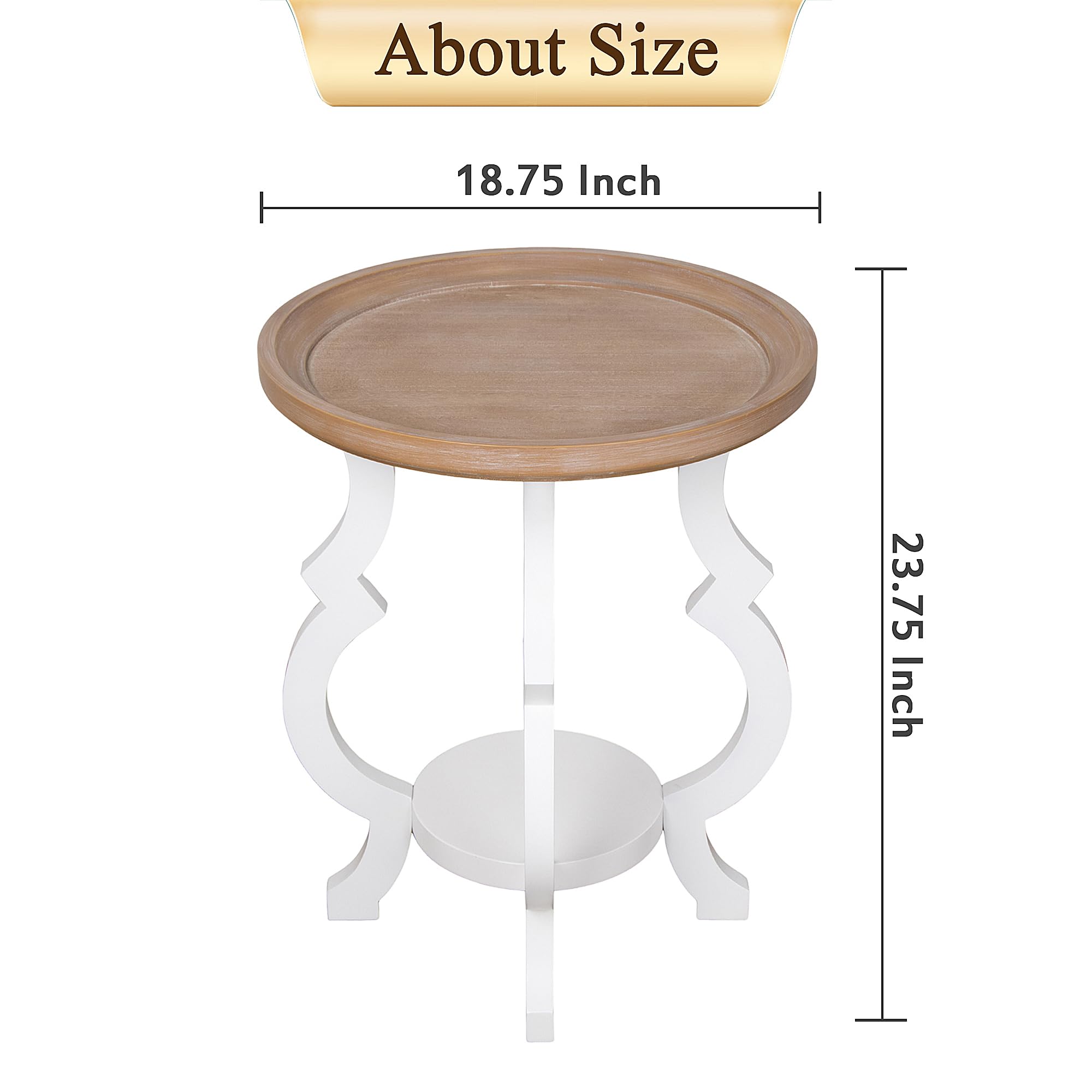 COVLON Farmhouse End Table, Wooden Round Side Table, 2 Tiers Accent Table for Family, Living Room or Small Spaces, Concave Legs, White and Brown