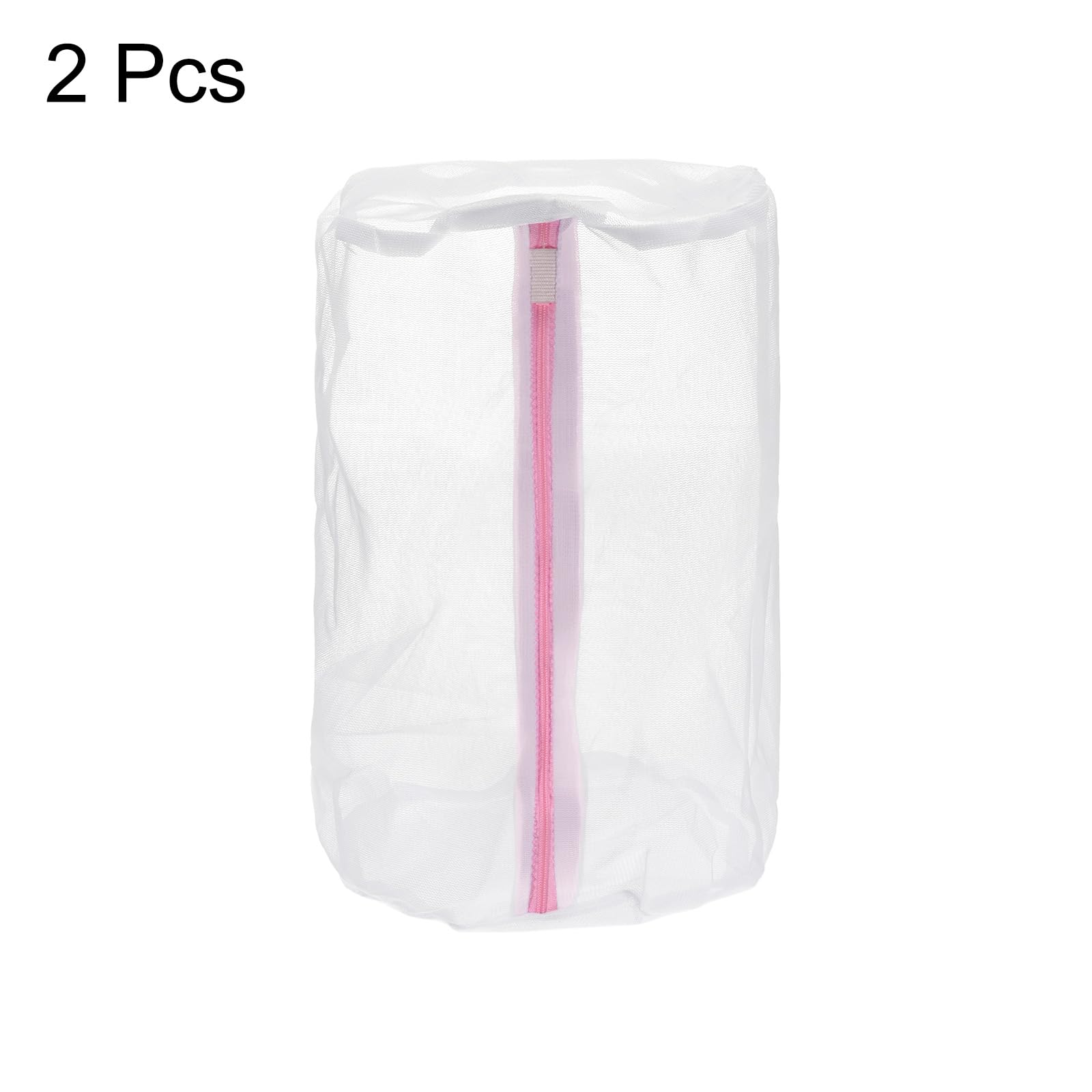 uxcell 2Pcs Shoes Washing Bag, 8.7 x 13 Inch Cylinder Fine Mesh Laundry Bags for Washing Machine Wash Sneakers, Slippers, Delicate, Underwear, White/Pink