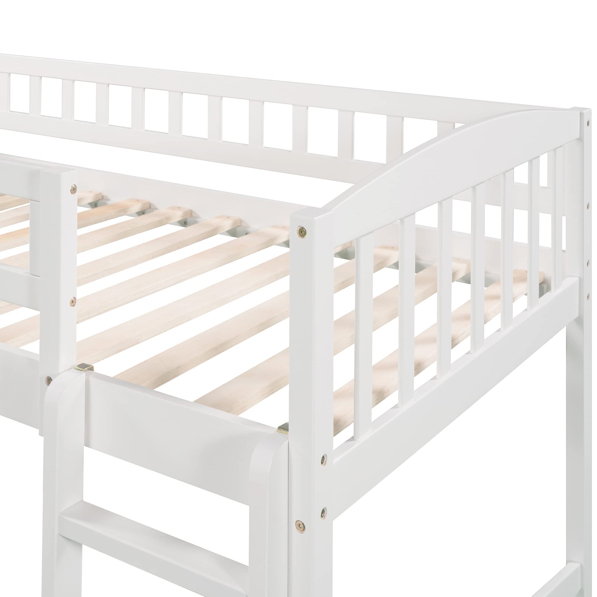 Harper & Bright Designs Twin Size Low Loft Bed with Slide and Ladder, Junior Loft Bed Wood Kids Loft Bed with Slide for Girls Boys,No Box Spring Needed,White