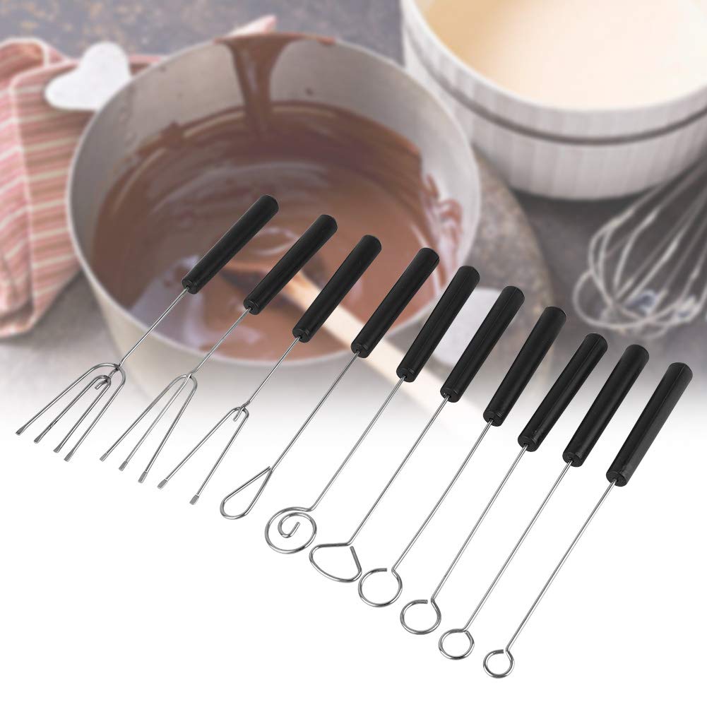 Haosie 10PCS Chocolate Dipping Fork Tool, 22cm/8.7in Stainless Steel Candy Dipping Tool Set, Chocolate Fondue Forks, for Baking